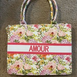 Amour designer inspired beach tote bag